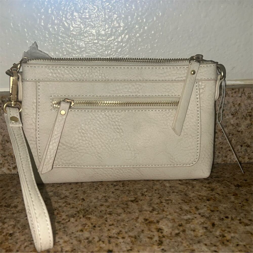 Charming Charlie Women's Cream Faux Leather Wristlet‎ Crossbody Bag